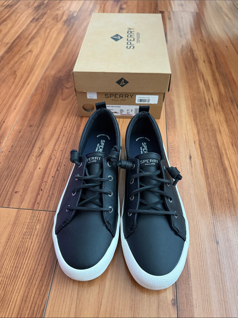 Sperry Black Leather Boat Sneaker with White Sole